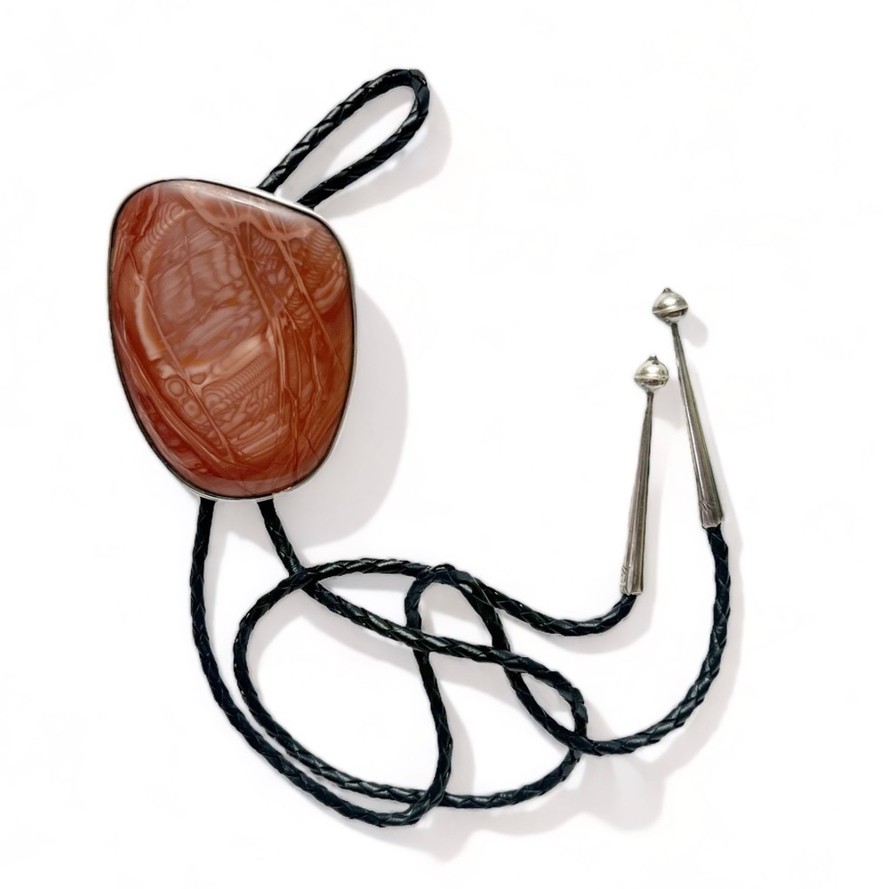 Vintage Artisan Picto Signed Sterling Silver Large Imperial Jasper Bolo Tie